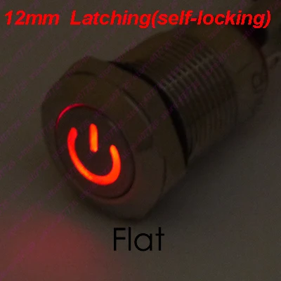 50 шт. 12 мм Кнопка с светодиодный 12 V/24 V 2A фиксации самоблокирующимся индикация металлическая кнопка Водонепроницаемый подсветкой высота/с плоской головкой - Цвет: Red Flat Head