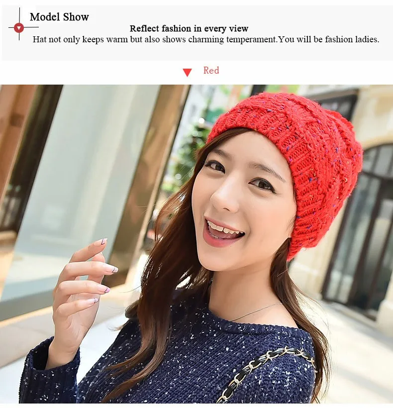 2015 New Autumn and Winter Thick Warm Solid Knit Women Hat Female Cap with lint (2)