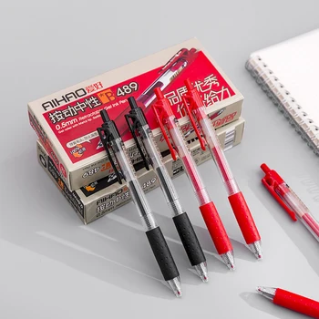 

12pcs/box 3 Colors Simple Transparent Press Type Signature Gel Pen Neutral Pens Stationery Kids Student Writing School Supply