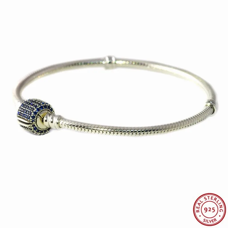 

Real 925 Sterling Silver Signature Barrel Clasp Bracelets for Women Jewelry with Sparkling Royal Blue Crystals Wholesale FLB027B
