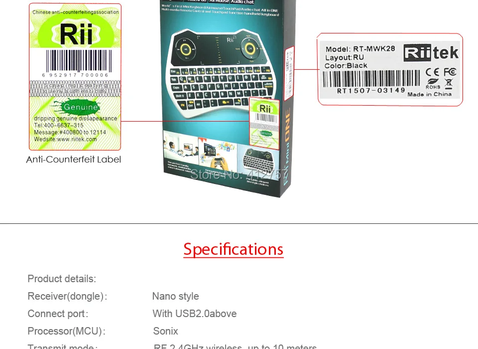 Rii i28 русская подсветка 2,4G мини беспроводная клавиатура Air mouse с тачпадом для Android tv Box/мини ПК/ноутбука