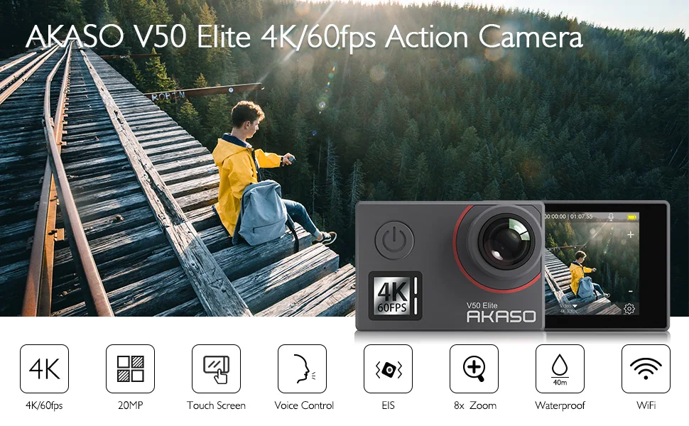 Akaso V50 Elite Native 4 K/60fps 20MP Ultra HD 4K экшн-камера WiFi сенсорный экран Голосовое управление EIS 40m Водонепроницаемая камера