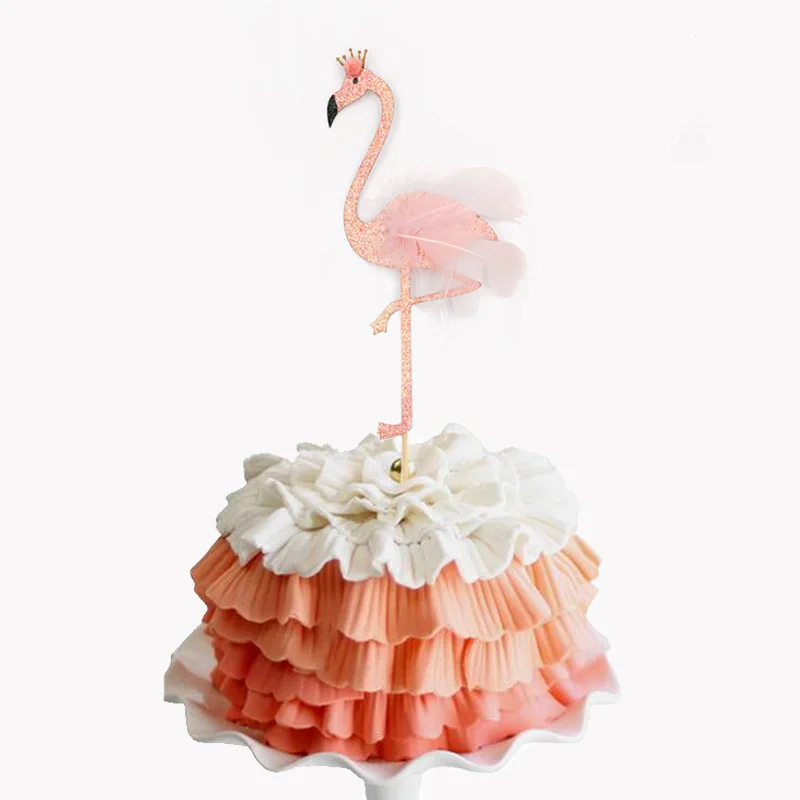 Big Flamingo Cake Toppers Happy Birthday Baby Shower Cake Flag Wedding Birthday Party Summer Holiday Cake Decor DIY