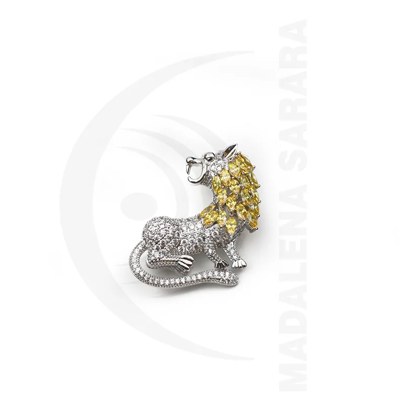 

MADALENA SARARA AAAA Zircon And Crystal Inlaid Pearl Brooch Gol Plated Copper Style Fine Lion Brooch Pin For Women Jewelry