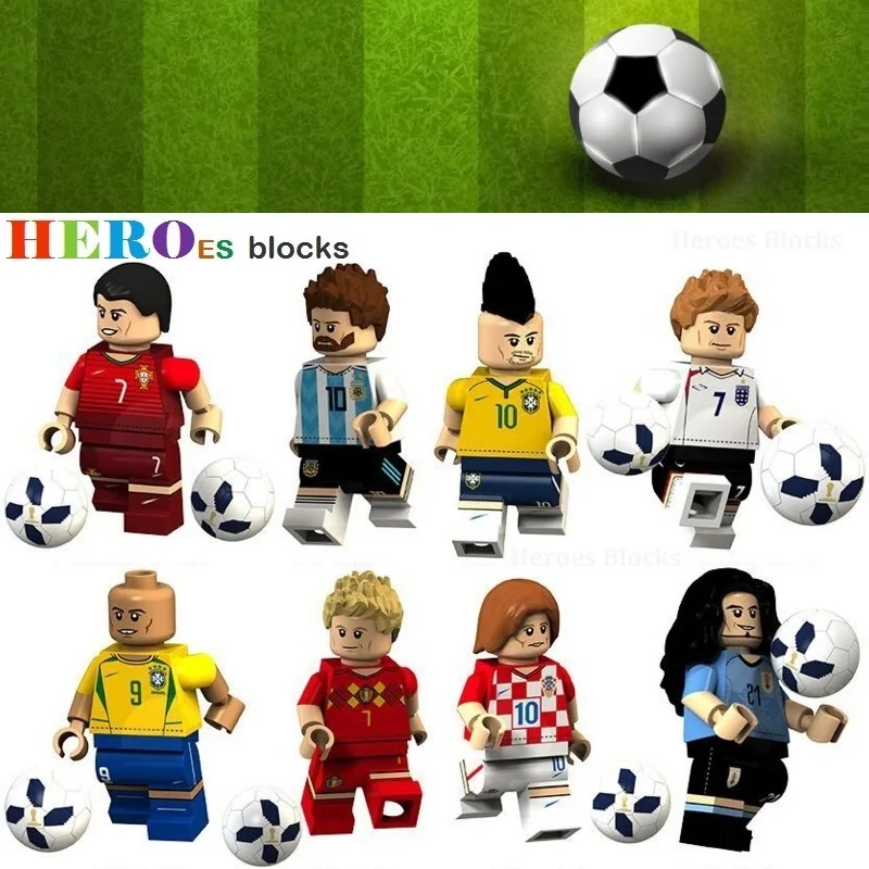 

WorldCup Football Team Player Ronaldo Lionel Messi Neymar Beckham Building Blocks Figure Bricks Toy kids gift Compatible Legoed