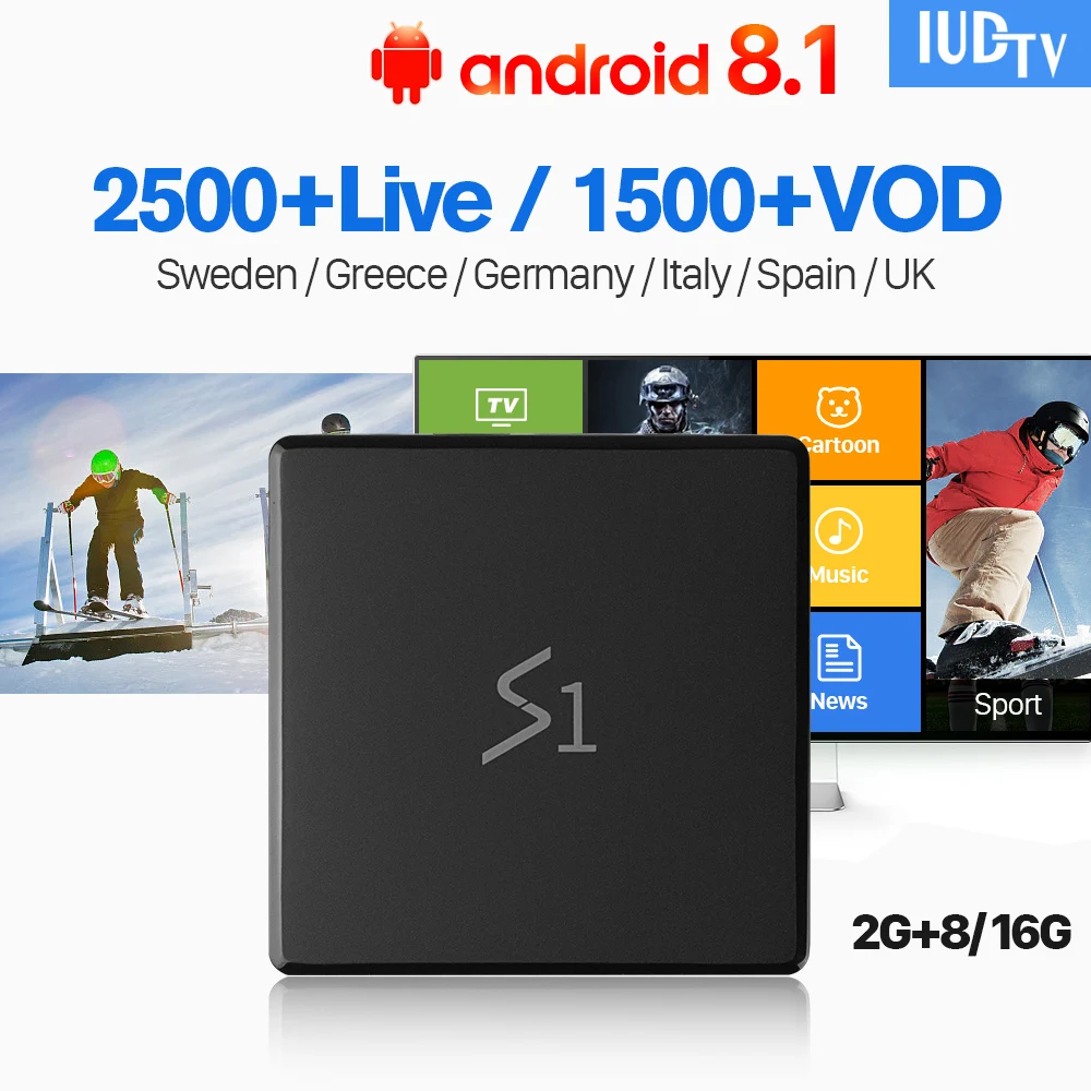 

IUDTV IPTV Spain Italy Europe Sweden Android 8.1 Leadcool S1 2+8/16G Support 4K H.265 Decoder IPTV Receiver Like X96Mini Box
