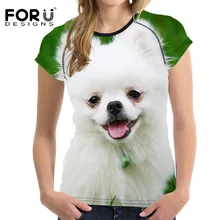 FORUDESIGNS Cute Pomeranian Cat T-shirt Women Tops Tshirt Summer Short Sleeved Breathable Women Shirts Casual Ladies Clothes Tee