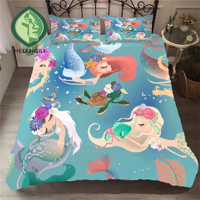 

HELENGILI 3D Bedding Set Mermaid Print Duvet Cover Set Bedclothes with Pillowcase Bed Set Home Textiles #MRY-07