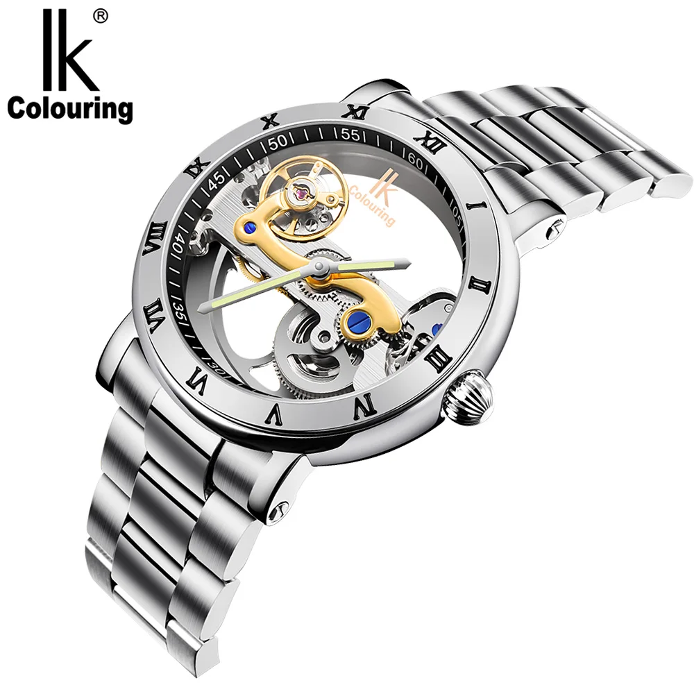 

IK Brand Man Watch Luxury Full Stainless Steel 5ATM Waterproof Male Clock Self Winding Mechanical Wristwatch Relogio Masculino