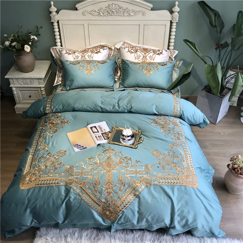 

Green Red Gray White Brown Luxury 100S Egyptian cotton Gold Royal Embroidery Bedding set Duvet cover Bed sheet/Linen Pillowcases