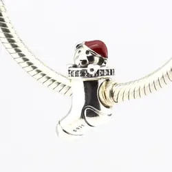 Рождественский подарок Подвески Подходит оригинальный браслет 925 пробы Серебряный Рождественский чулок мышь красная Эмаль Бусины для