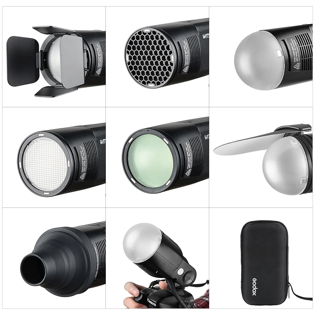 Snoot Reflector Godox AK-R1 Barn Door Honeycomb Color Filter Diffuser Ball Kits for Godox H200R Round Flash Head AD200 Accessories