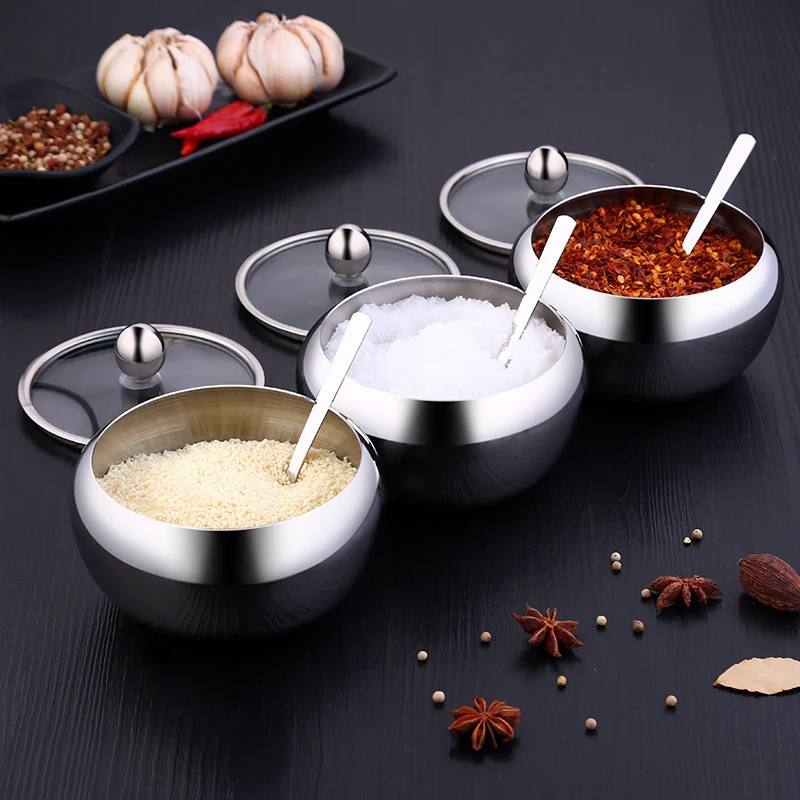 Big Capacity Seasoning Case Stainless Steel Spices Condiment Storage Box Silver Seasoner Pot