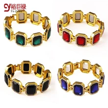 2017 Nuevos Mens Heló Hacia Fuera Negro Rojo Azul de Oro Acabado Pulsera Pista de Ress Para Hombres Mujeres Paquete Hip Hop Con Dan Cuadro