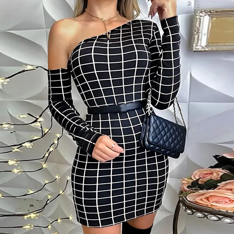 Women Plaid Print Black Dress Casual Mini Girl Tops Dress Summer Female ...