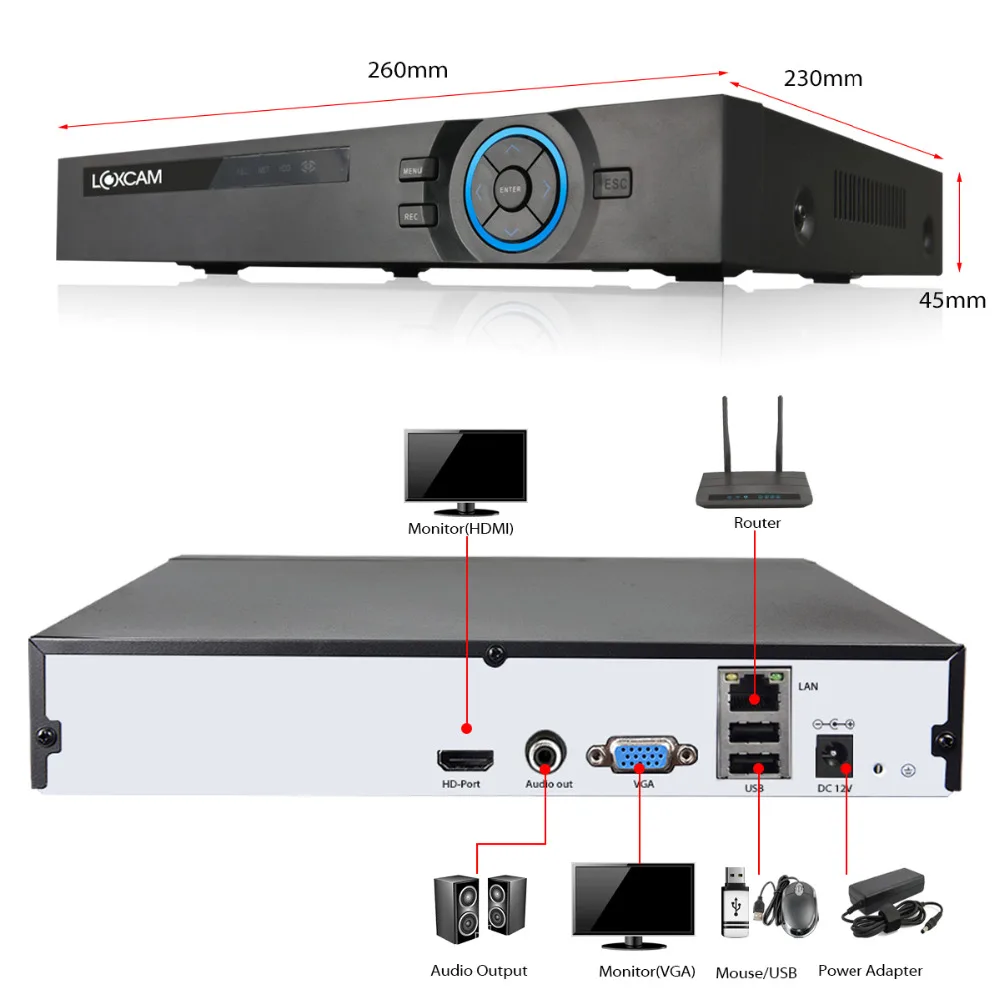 Сетевой видеорегистратор LOXCAM H.265 + HEVC 32 канала 5 МП 8 каналов 4K NVR для ONVIF 2 IP камер