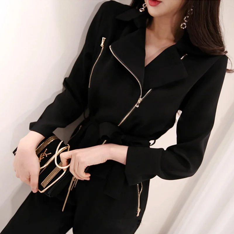 

Fashion Notched Neck Women Jumpsuits Office Lady Elegant Zipper High Waist Rompers Business Casual Long Pants Playsuits Wortwear