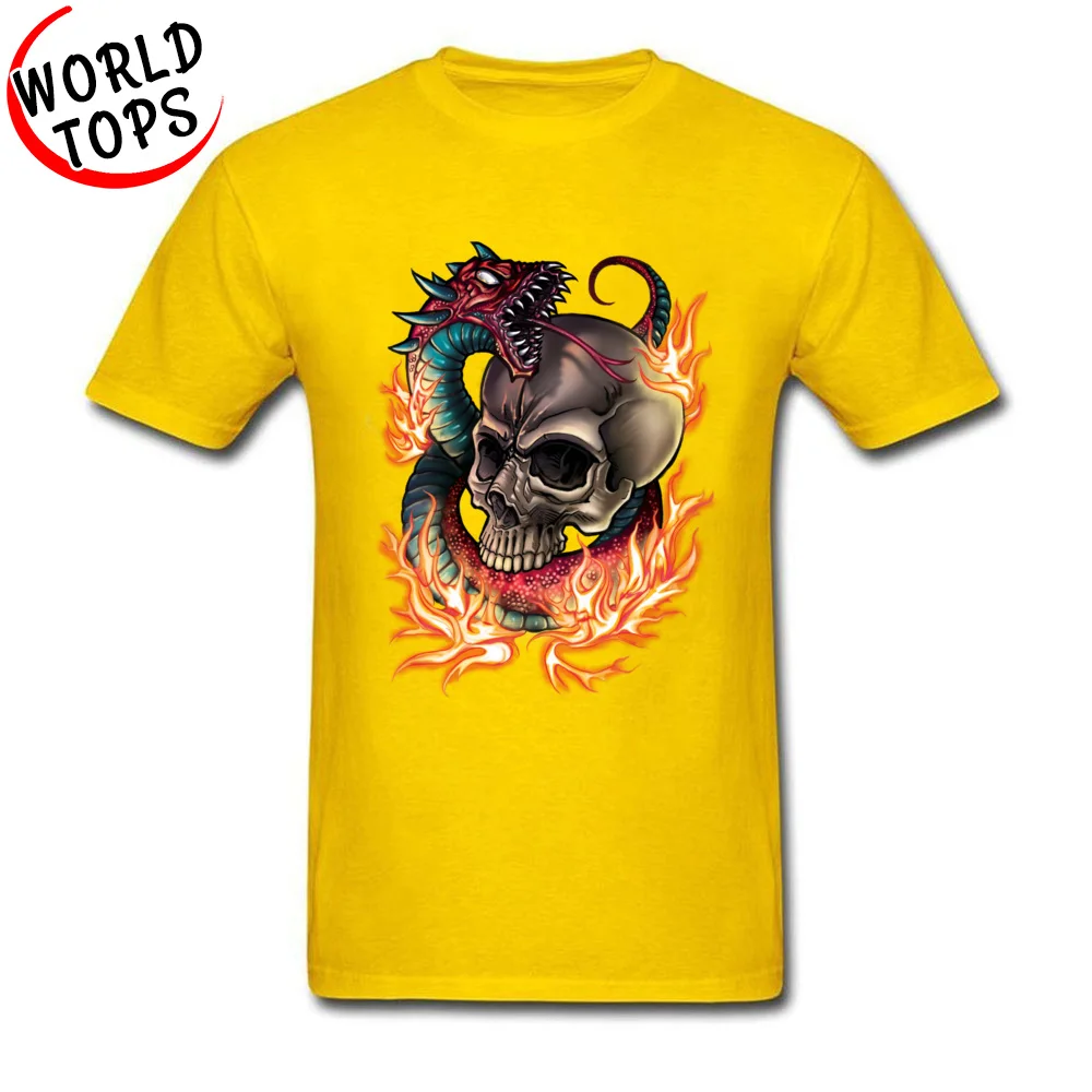 Skull And Snake Pure Cotton T-shirts for Men Short Sleeve Family Tops T Shirt Funky Labor Day O Neck Tee Shirts Normal Skull And Snake yellow