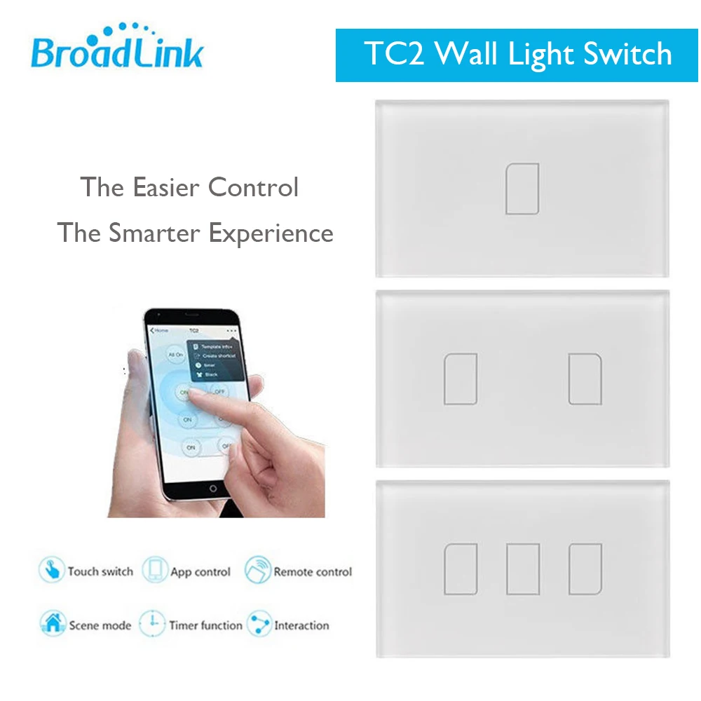 

Broadlink Smart Home WiFi Light Switch 110V 220V Touch Panel RF Remote Control Work for Alexa Google Home US Standard