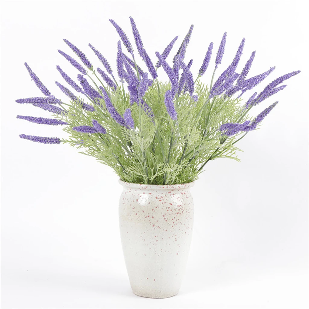 15 Heads Artificial Flowers Foam Lavender Bouquet Pot Plant for DIY Floral Art Flower Arrangement Home Balcony Party Decoration 