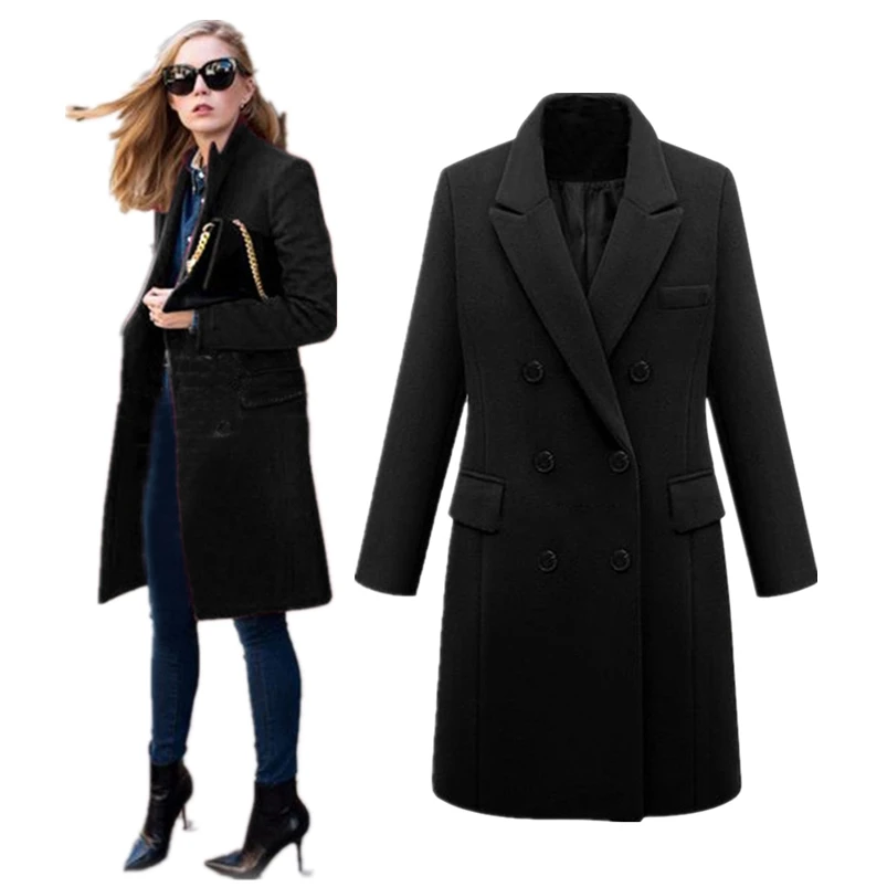 Coat Women Winter 2018 Long Sleeve Coat Button Woolen Jacket Coat Work ...