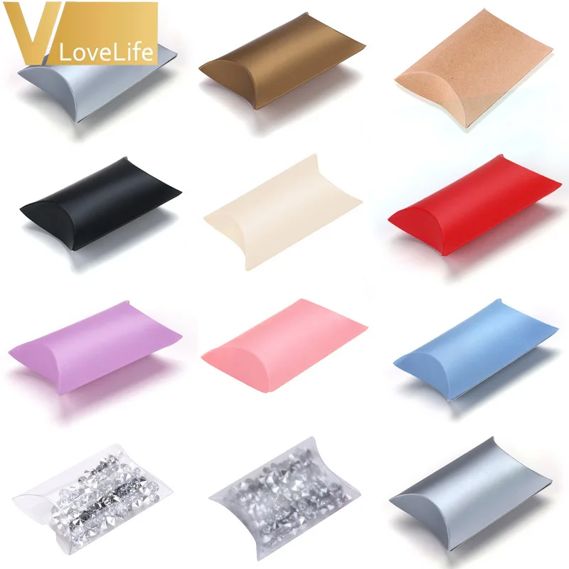 

50pcs/lot Pillow Shape Box Cute Kraft Paper Favor Wedding Gift Box Wedding Party Christmas Event Candy Paper Box Supplies