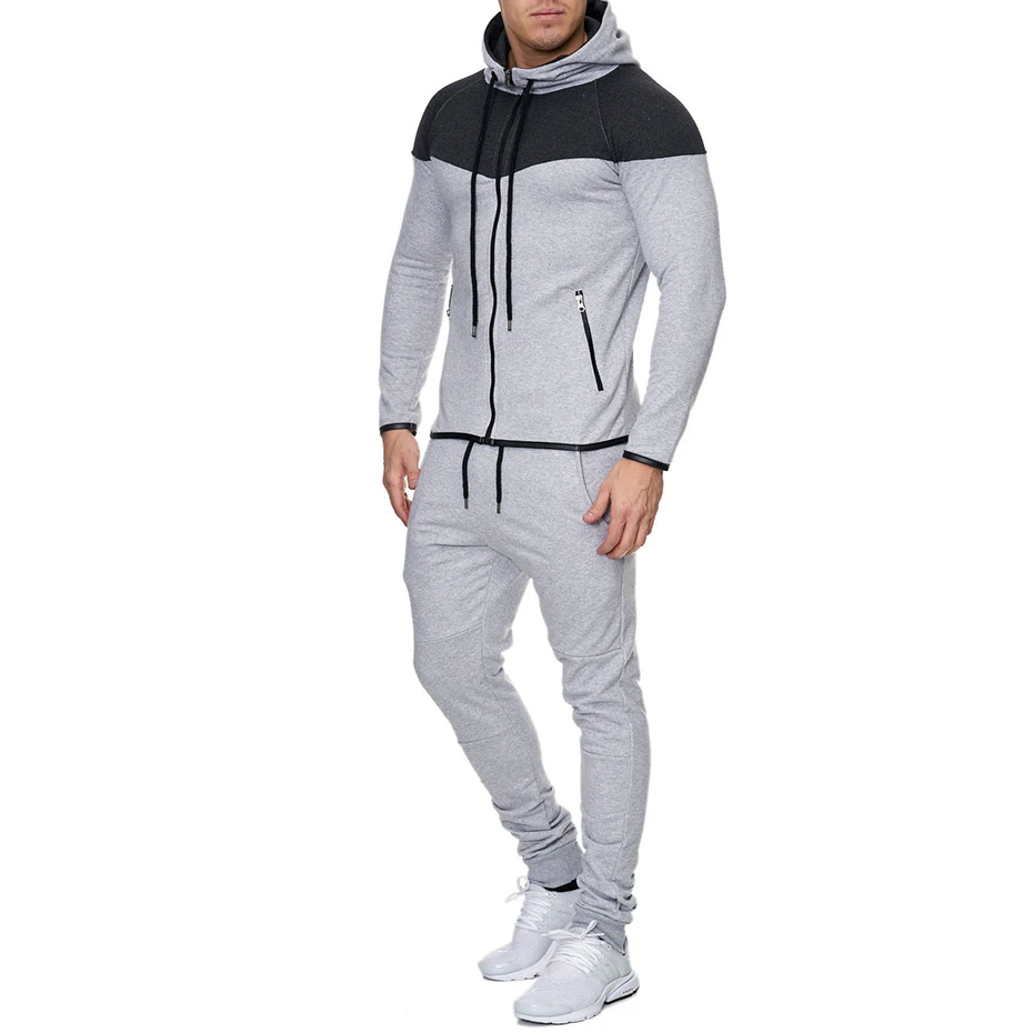 ZOGAA 2019 HOT SALE Mens FASHION Normcore  Sweatsuit  Set Casual Cotton Zipper 2 Piece Set Hoodies and Pants  for Male Clothing