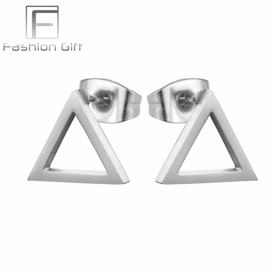 FGifter модная пустотелая треугольная серьга-гвоздик для женщин девушек золотого и серебряного цвета крошечные треугольные серьги из нержавеющей стали - Окраска металла: SSE-Hollow triangle