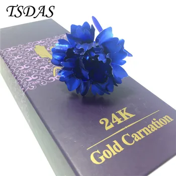 

Blue Color Carnation Families Gold Plated Foil Carnation Never Fade For Mother's Day Decoration Gifts Free Box