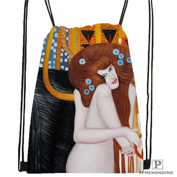 Custom gustav klimt Drawstring Backpack Bag Cute Daypack Kids Satchel Black Back 31x40cm 2018612 01 5