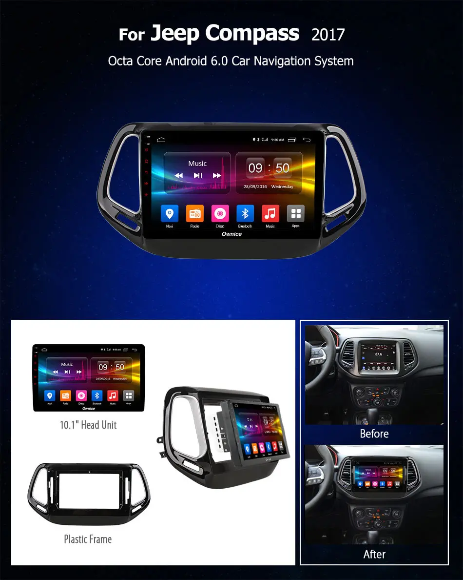 Owice C500 + 10 1 &quotВосьмиядерный Android 6 0 32G rom 2G ram автомобильный DVD gps Navi плеер для Jeep Compass