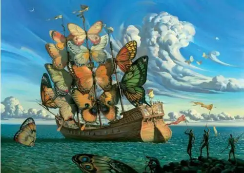 Salvador Dali корабль с бабочкой паруса Искусство Шелковый постер декоративная стена