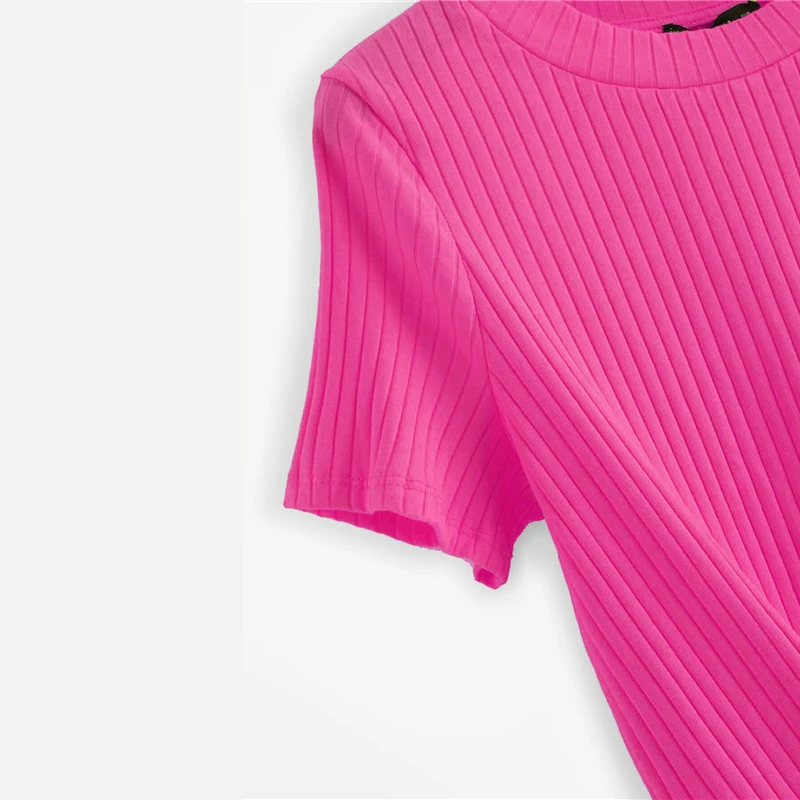 SweatyRocks неоновая цветная футболка с узлом спереди, стильная модная эластичная футболка, летняя повседневная женская желтая футболка и топы