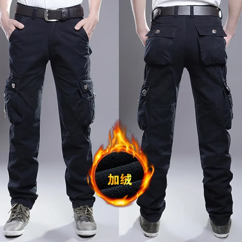 

Winter cargo pants men velvet upset man pocket casual pants work sports joggers streetwear thicken track pants