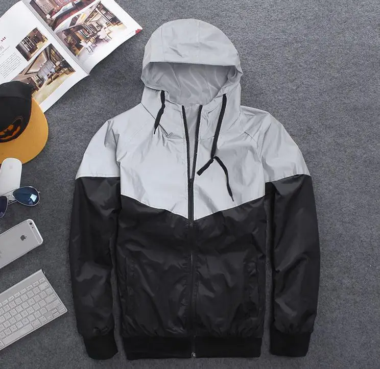 2017 new 3M reflective men's casual hooded windbreaker reflective jacket Hip Hop Waterproof Men
