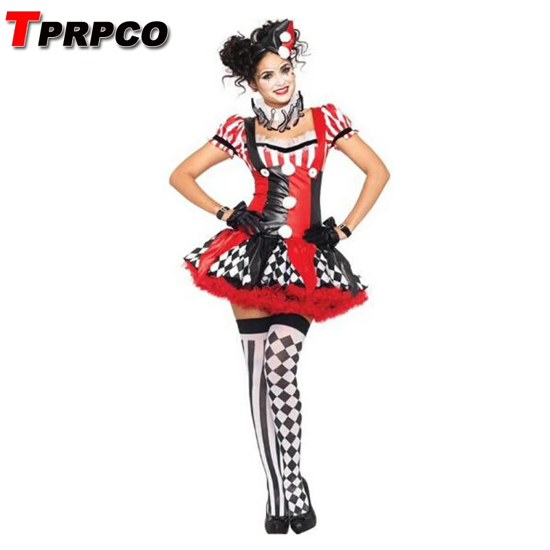 

TPRPCO Funny Harley Quinn Costume Women Adult Clown Circus Cosplay Carnival Halloween Costumes For Women NL163