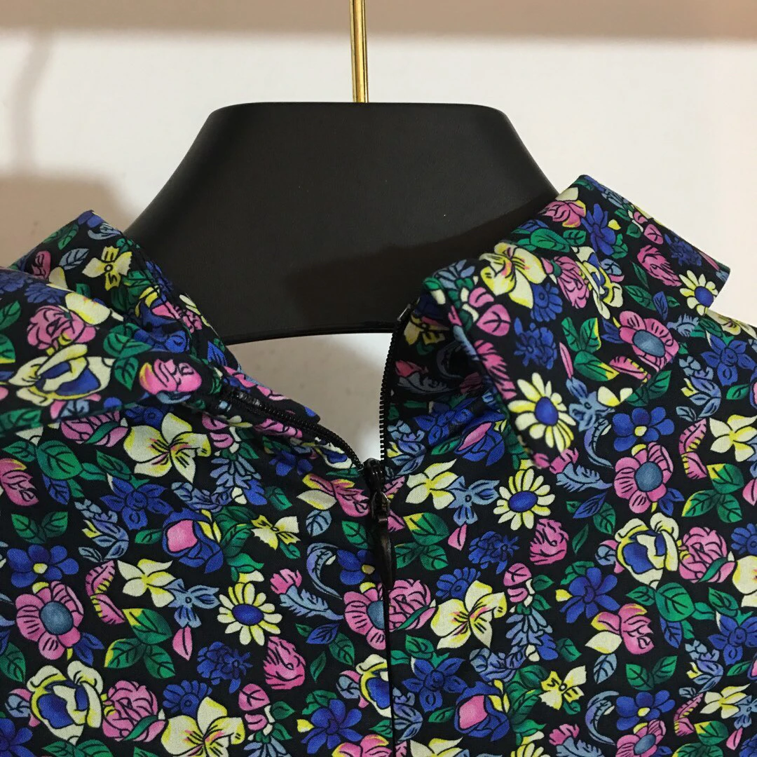 High Quality Brand Pure Cotton Clothes Women Summer Vintage Printed Dress Turn Down Collar Sleeveless Slim A Line Dresses