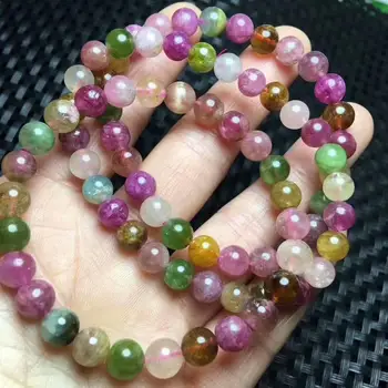 

FREE SHIPPING Natural Crystal Bracelet Colorful Tourmaline Beads AAAA 7-6.8mm