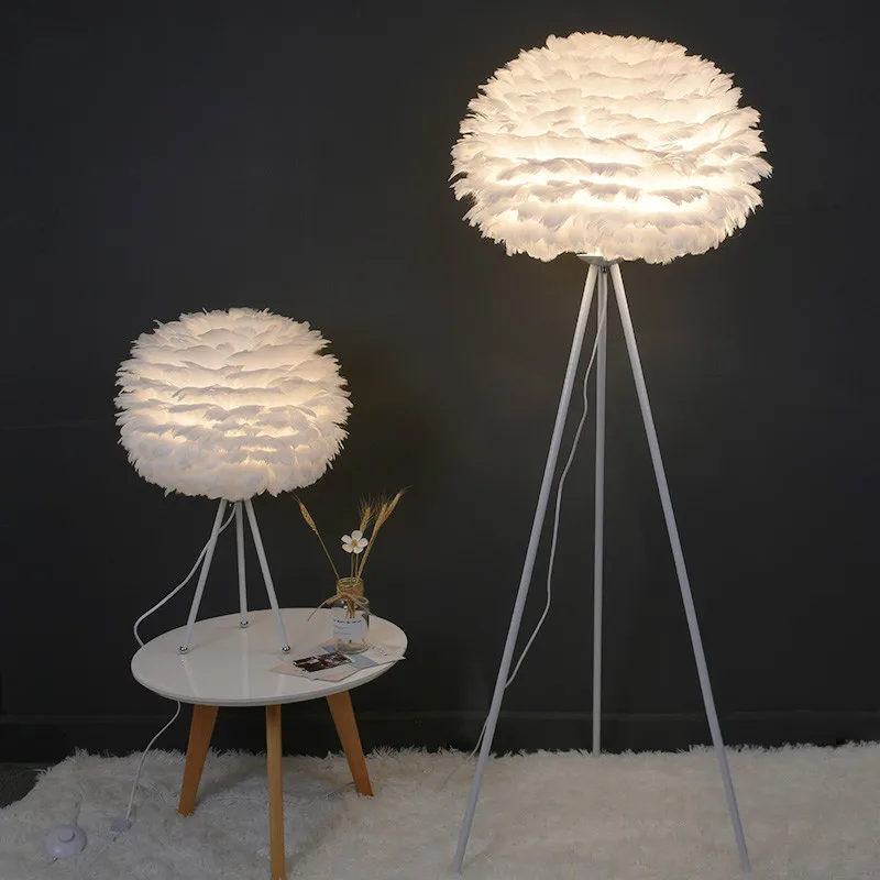 

Nordic feather floor lamp home decoration accessories wedding E27 lamps warm bedroom bedside goose hair table lamp ZP5091023