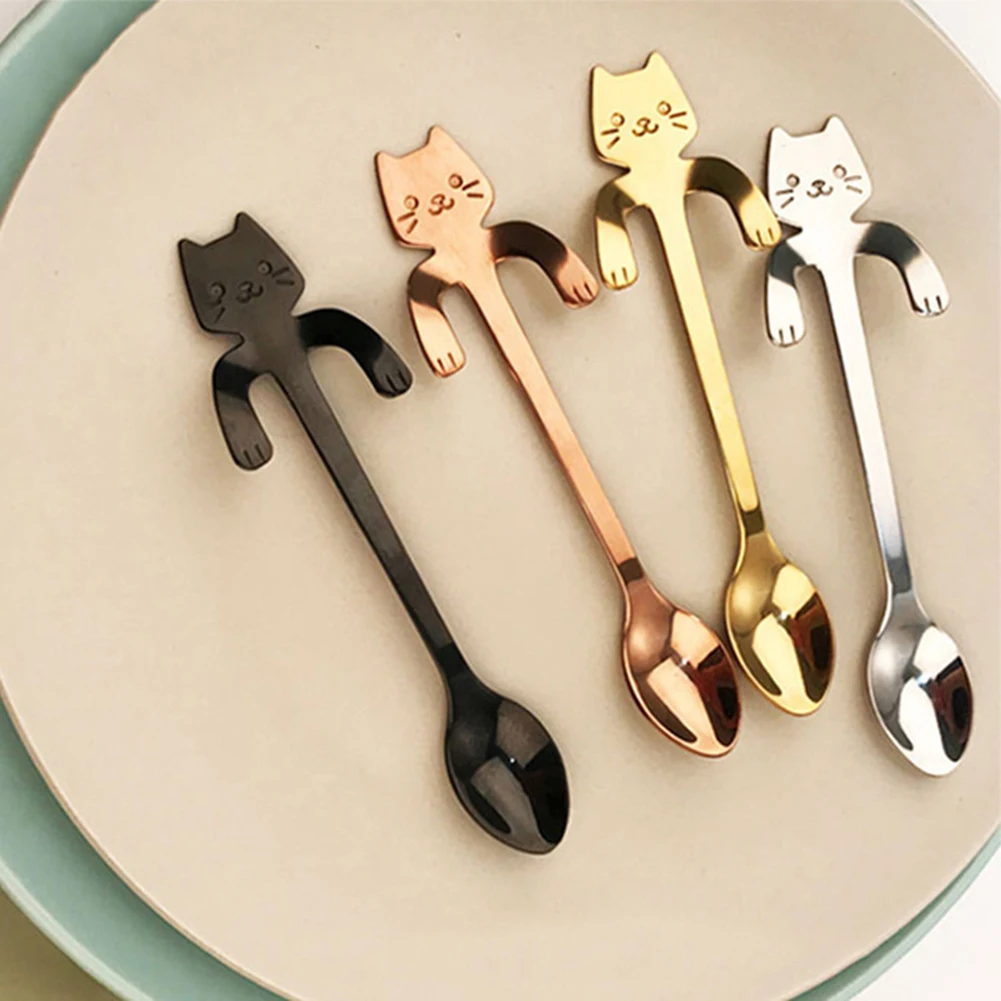 Мини 304 из нержавеющей стали с длинной ручкой маленькая кофейная ложка Kitty Cat для