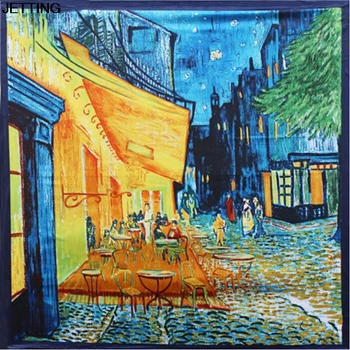 

1PC Van Gogh Oil Painting Women Scarf Coffee House Big Size Silk Women Shawls Girl Wraps 90*90cm