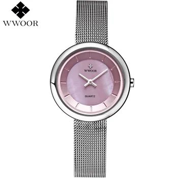 

WWOOR Brand Luxury Ladies Casual Ultra-thin Quartz Watch For Woman Clock Steel Bracelet Watches Women Pink Dial Relogio feminino