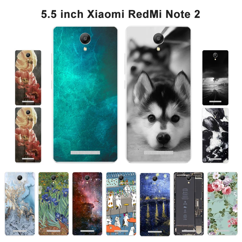 Чехлы для Xiaomi Redmi Note 2, Мягкая силиконовая задняя крышка для телефона Redmi Note2, черный чехол с рисунком Пейзажа для Hongmi Note2