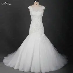 Rsw1376 yiaibridal реальной работы фотографии Кепки рукава бисером Трубы свадебное платье Русалка