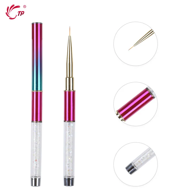 Lidar com Acrílico Unha Arte Forro Escova Gradiente Cor Strass uv Gel Polonês Francês Linha Imagem Pintura Desenhar Escovas tp 6 - 9 11mm 9 High Quality Beleza e saúde