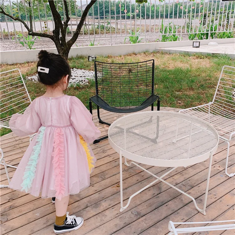 Платье из тюля в Корейском стиле в стиле пэчворк для малышей, платье с оборками для девочек г. Новые Модные осенние детские платья 1k#49