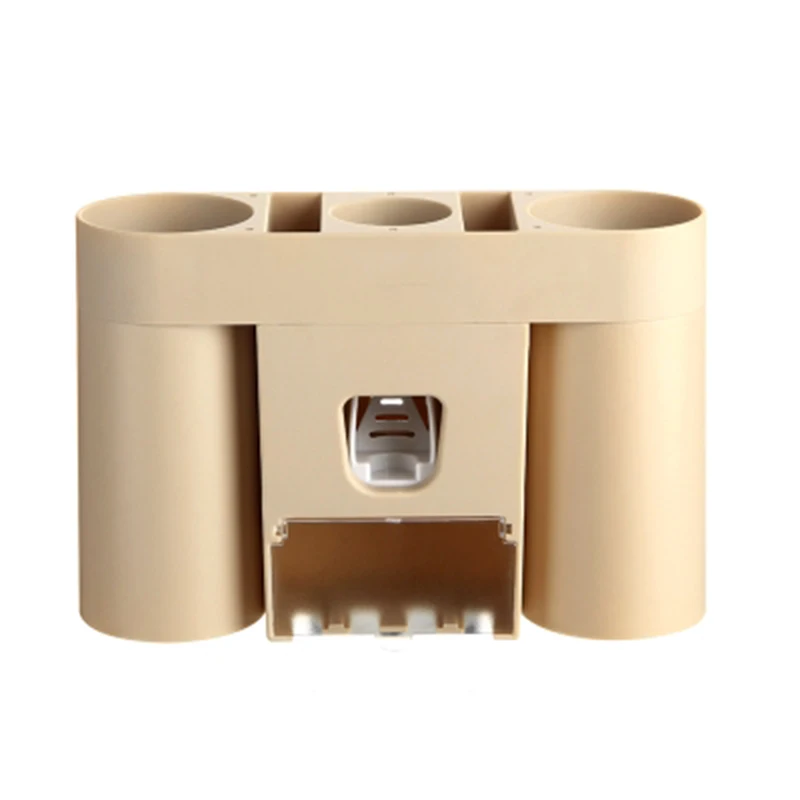 BAISPO многофункциональный набор для ванной комнаты автоматический диспенсер для зубной пасты семейный набор настенный держатель зубной щетки Стойка соковыжималка кружка - Цвет: Khaki