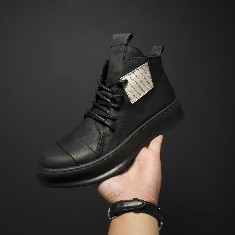 

Genuine Leather Men's casual shoes all-match cowhide men designer sneakers breathable high top sneakers mens autumn winter male