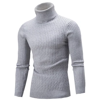 

2018 Hot Autumn Spring Mens Sweater Fashion Turtleneck Solid Color Casual Sweater Men's Slim Brand Knitted Pullovers