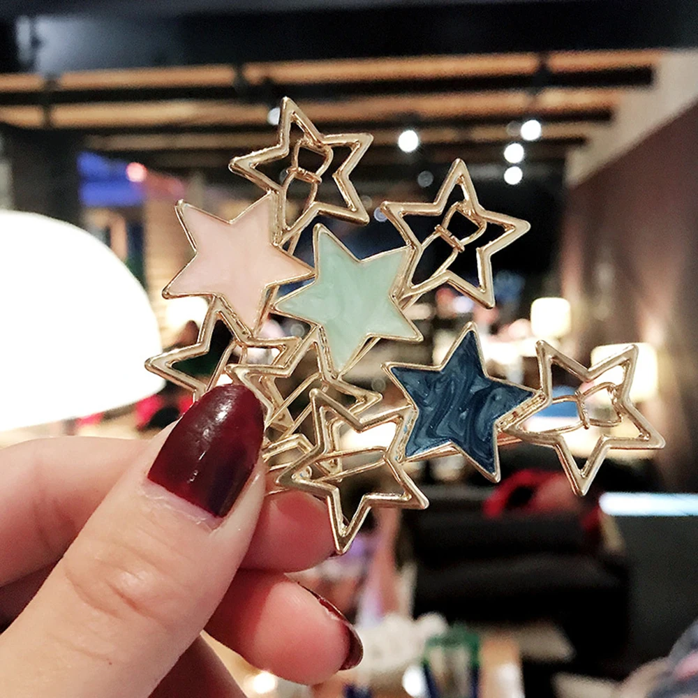 New FashionGirls Gold/Silver Plated Metal Triangle Circle Moon Hair Clips Metal Circle Hairpins Holder Hair Accessories TSLM2